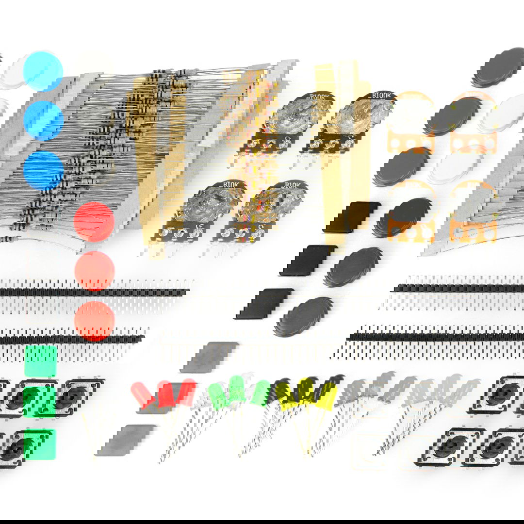 Eine Reihe elektronischer Komponenten - Dioden, Widerstände, Knöpfe