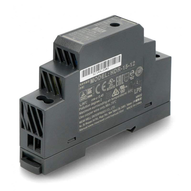 Mean Well HDR-15-12 Netzteil für eine Hutschiene - 12V / 1,25A