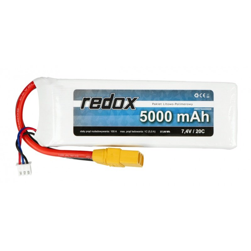Li-Pol Redox 5000mAh 20C 2S 7,4V-Paket