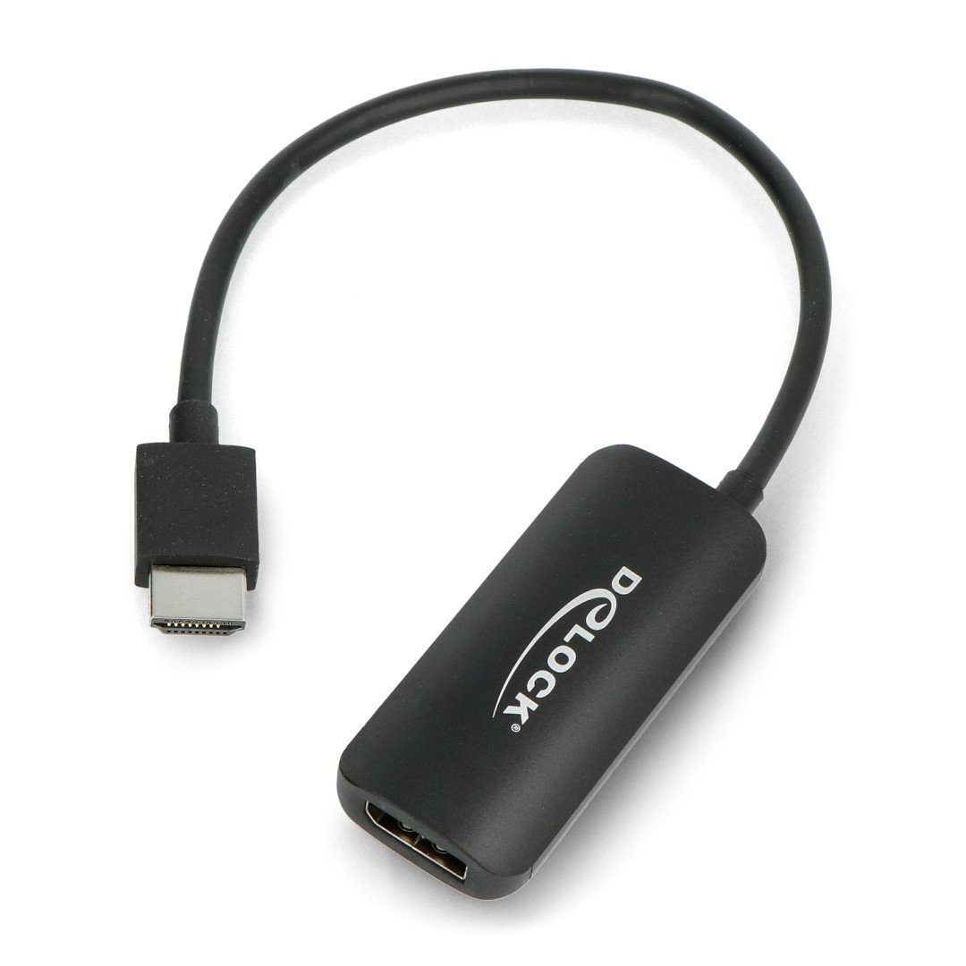 Adapter HDMI Stecker - Displayport Buchse + microUSB 4K 60Hz Delock  Netzteil - schwarz - 24cm