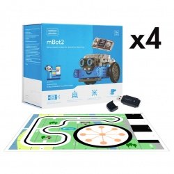 Makeblock-Set – 4 x mBot2-Roboter + 4 x BT-Dongle + 1 x