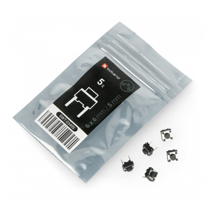 Taktschalter 6x6mm / 5mm THT - 2pin - 5St.