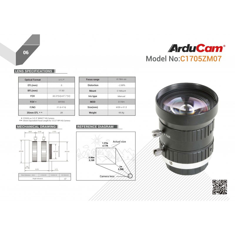 C-Mount-Objektiv 5 mm - ArduCam LN042