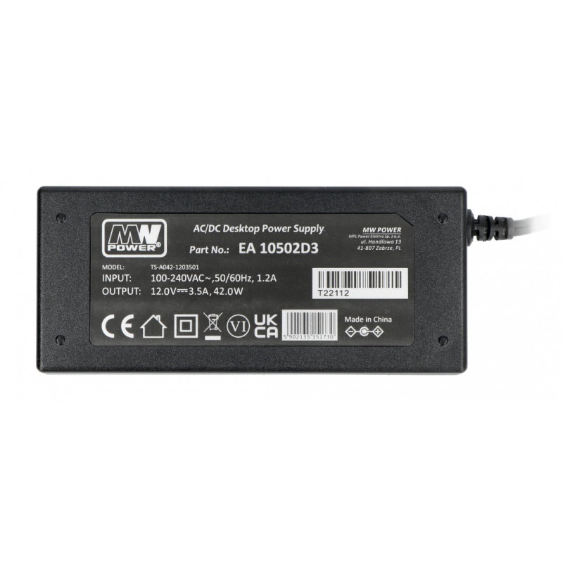 MW Power EA10502D3 Schaltnetzteil 12V/3,5A - DC 5,5/2,1mm