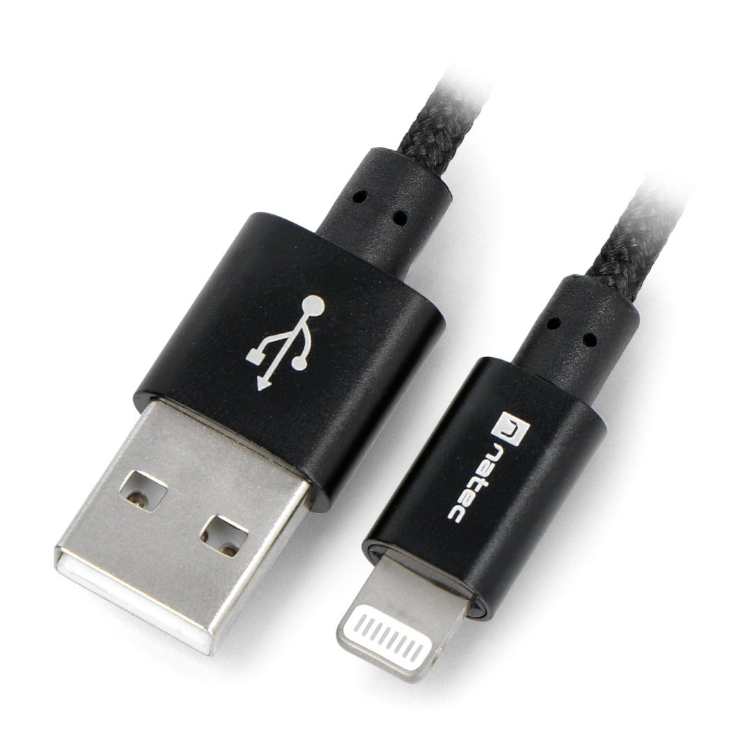 Natec USB A - Lightning Kabel für iPhone / iPad / iPod (MFI) - schwarz,  Textilgeflecht - 1,5m Botland - Robotikgeschäft