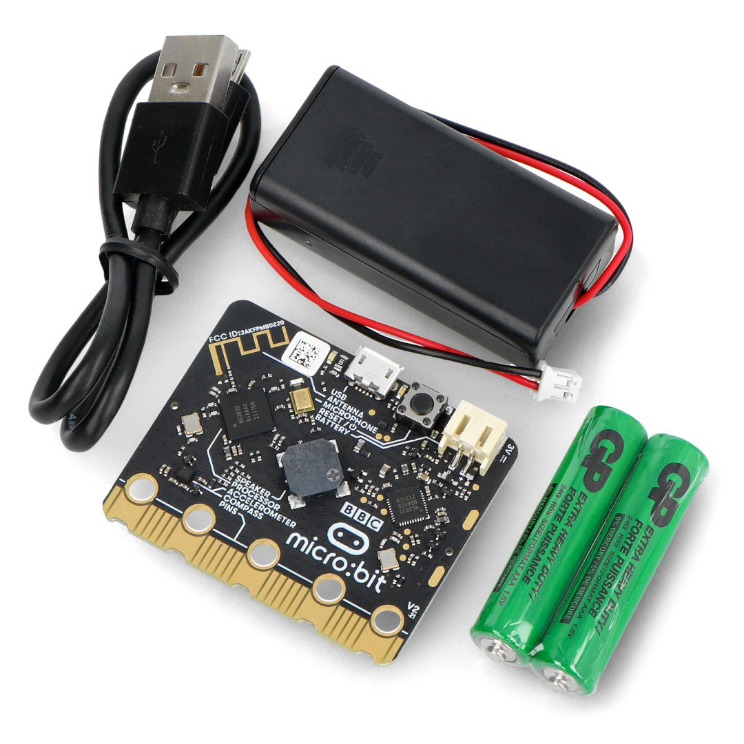 BBC micro: Bit 2 GO - Bildungsmodul, Cortex M4, Beschleunigungsmesser, Bluetooth, LED 5x5 + Zubehör
