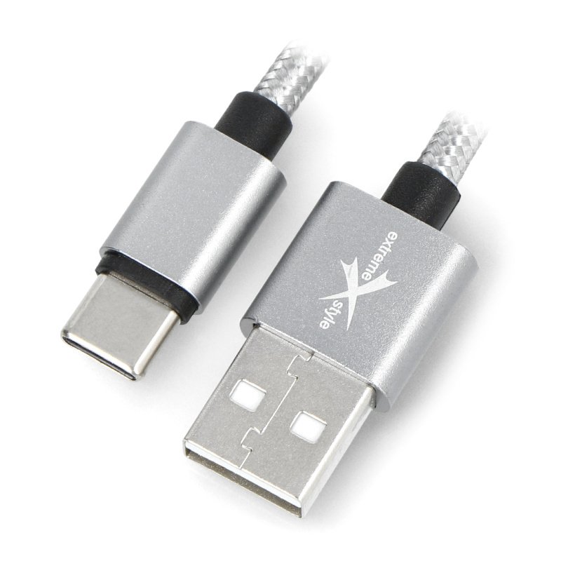 Kabel pleciony ze złączem USB typ-C - 120 cm - srebrny