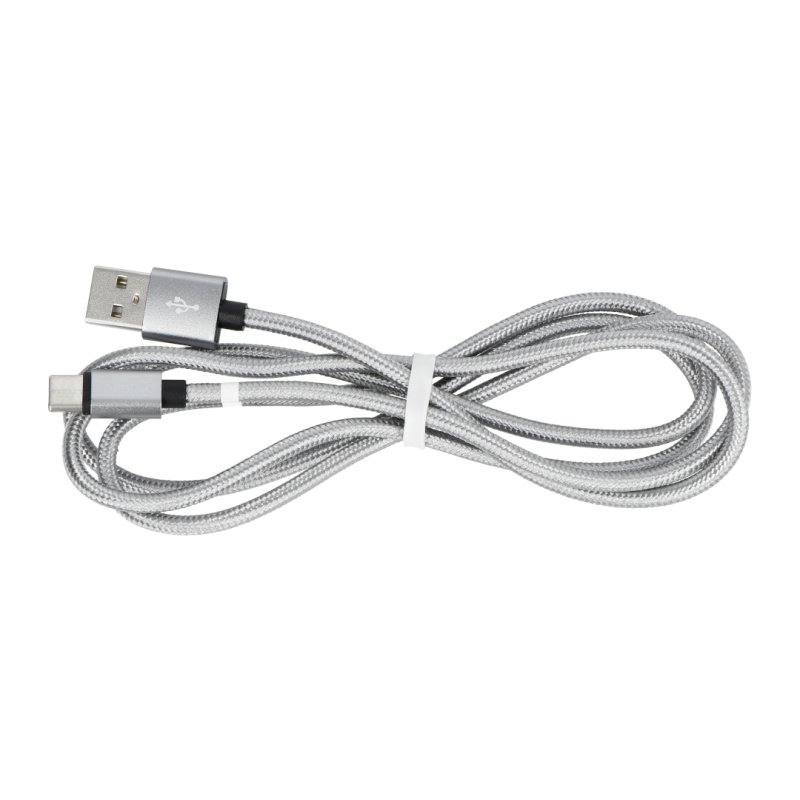 Kabel pleciony ze złączem USB typ-C - 120 cm - srebrny