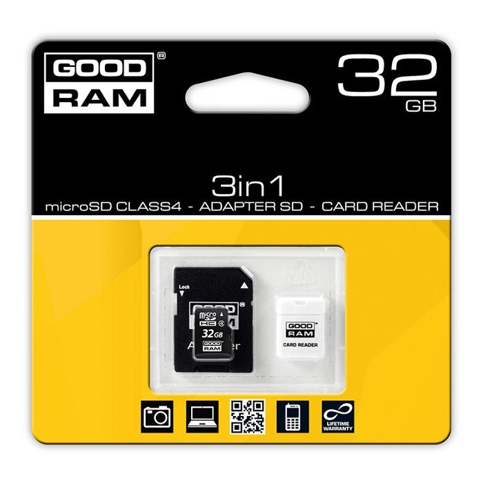 Goodram 3 in 1 - Micro SD / SDHC 32 GB Speicherkarte der Klasse 4 + Adapter + Lesegerät