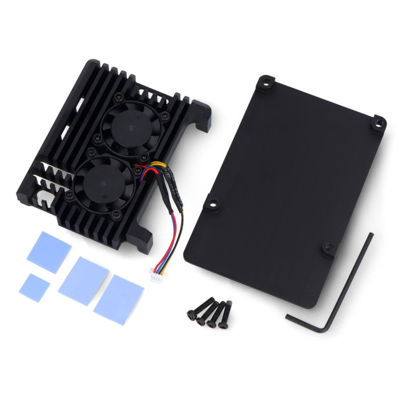 Black Aluminum case for Raspberry Pi 5 with 2 PWM 4PINS fans