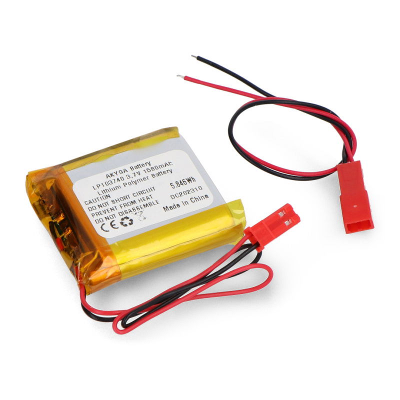 Akumulator Li-Po 3,7V/1580mAh, PCM, konektor+gniazdo 2,54 JST