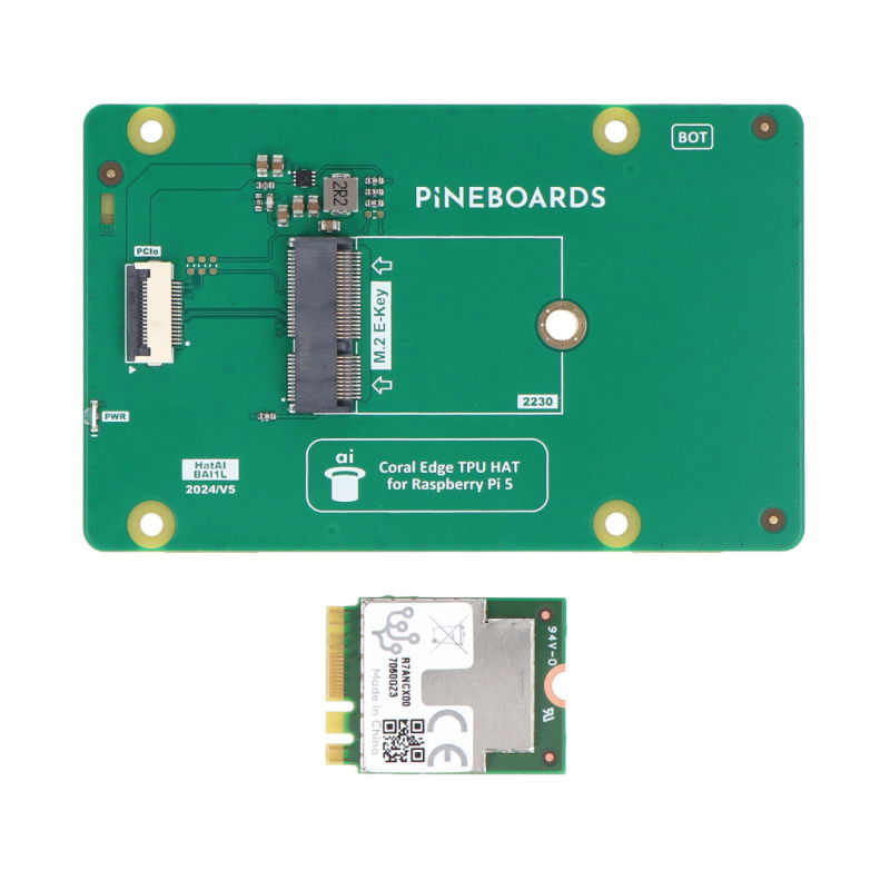 Pineboards Hut AI! - Coral TPU PCIe M.2 E-Key Adapter für