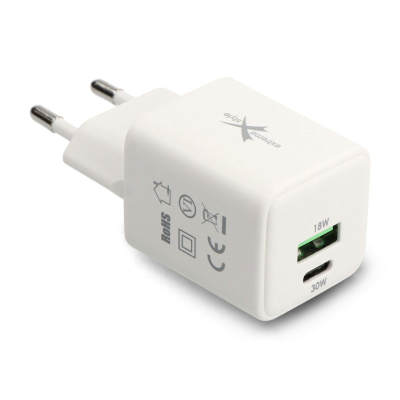 USB-A-USB-C-Netzteil - 5V-20V/1,5A-3A - weiß - eXtreme TC30CUGAN