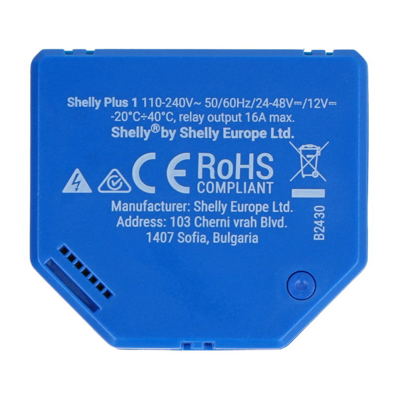 Shelly Plus 1 - Relais 12V/24V-48V DC / 240VAC WiFi 16A -