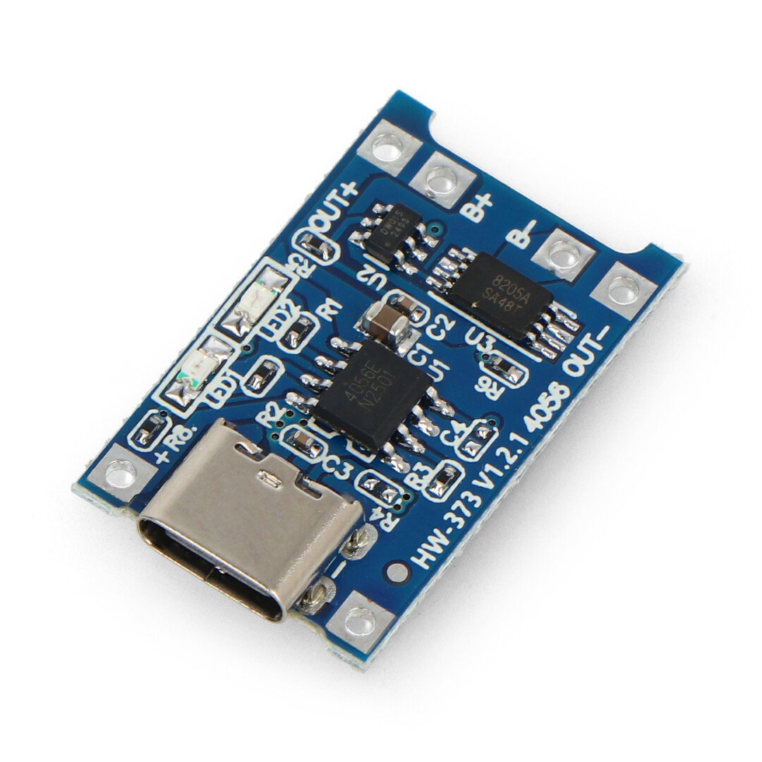 Li-Ion Ladegerät HW-373 v1.2.1 TP4056 Einzelzelle 1S 3.7V USB Typ C mit Sicherheitsfunktionen