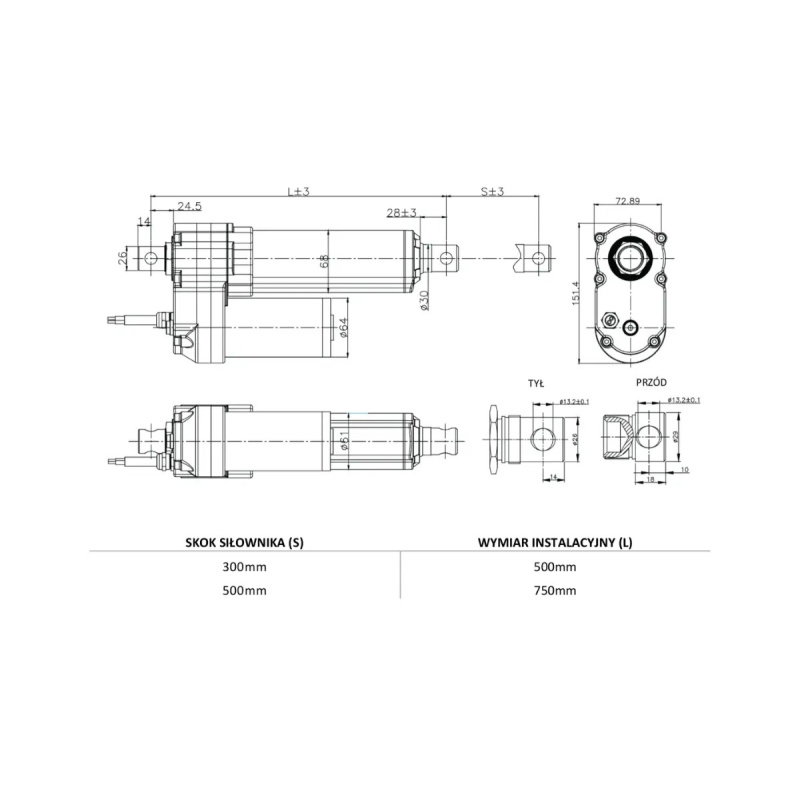 Siłownik liniowy 24V LA50 7000N 8,5mm/s 24V - wysuw 30 cm