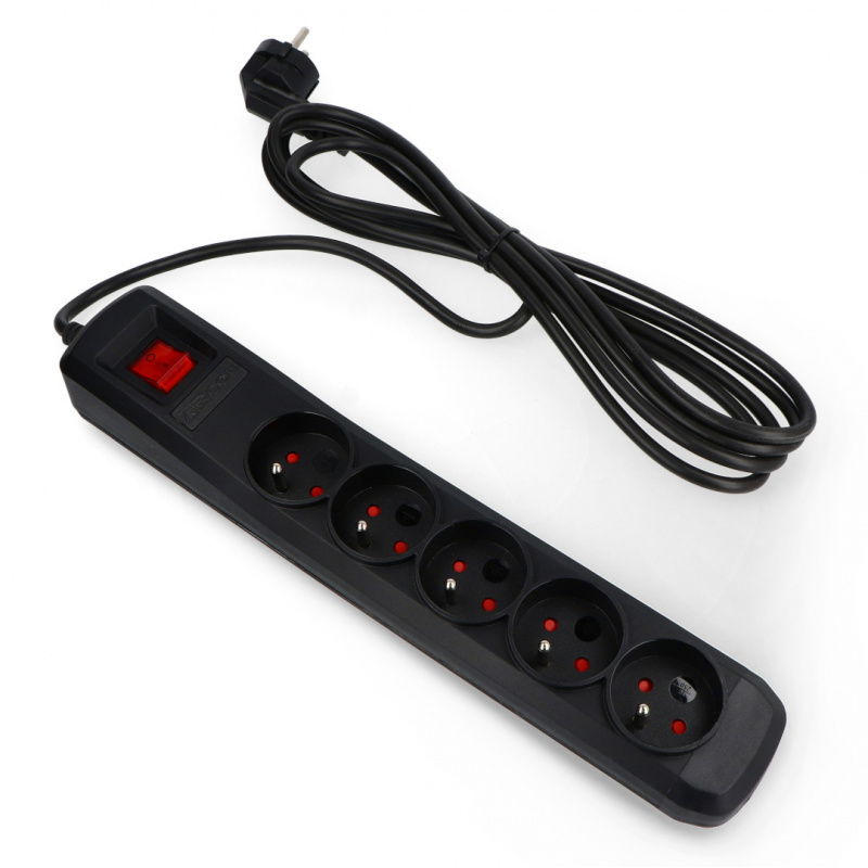 Steckdosenleiste mit Schutz Arcon R5 schwarz - 5 Steckdosen - 3m