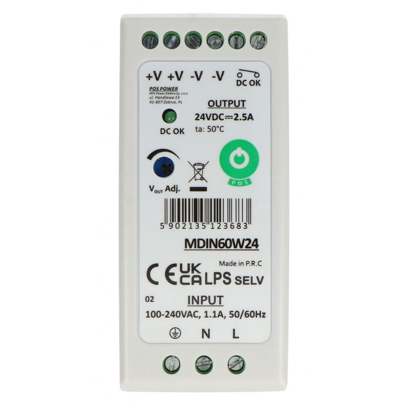 MDIN60W24 Netzteil für eine DIN-Schiene - 24V / 2,5A / 60W