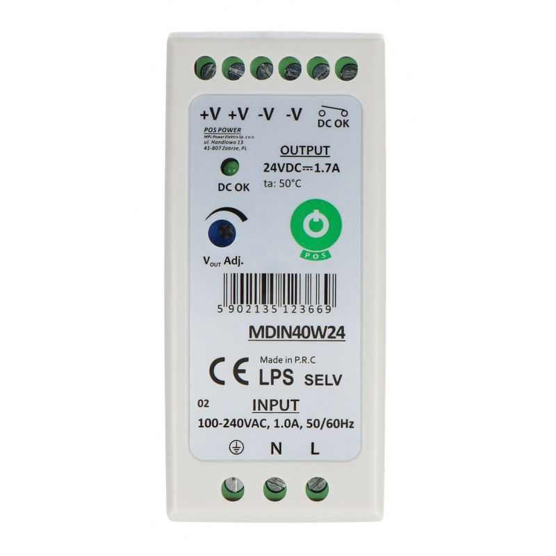 MDIN40W24 DIN-Schienen-Netzteil - 24V / 1,7A / 40W