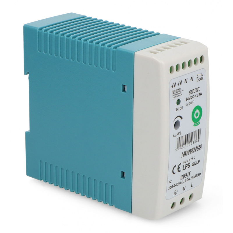 MDIN40W24 DIN-Schienen-Netzteil - 24V / 1,7A / 40W