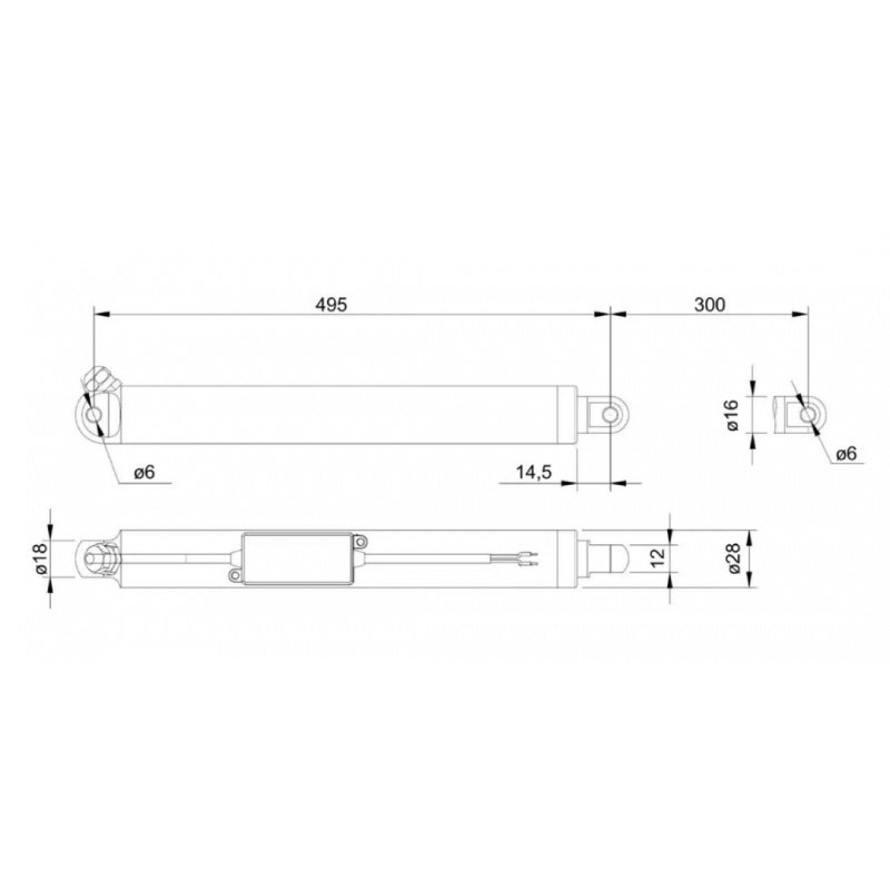 Siłownik tubowy 12V TLA-1 500N 7mm/s z wyłącznikiem