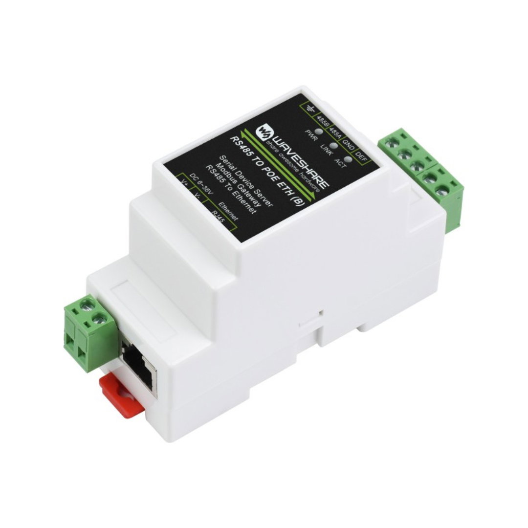 RS485 zu Ethernet Konverter mit PoE - industrieller TCP/IP Serieller Port Server - DIN Schiene - Waveshare 23273