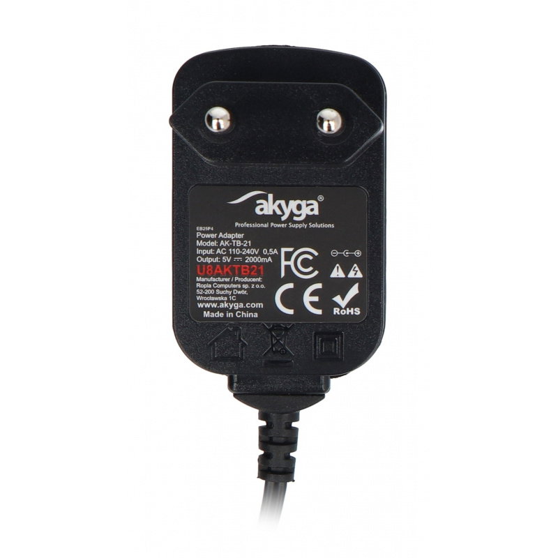Zasilacz impulsowy Akyga AK-TB-21 5.0V / 2.0A 10W 2.5 x 0.7 mm