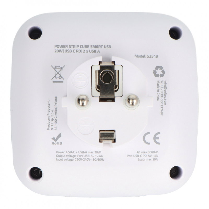 Qoltec Kostka zasilająca przedłużacz 6w1 z podświetlanym
