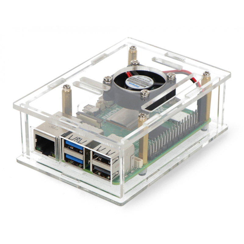 Gehäuse für Raspberry Pi 5 - offen mit Lüfter - transparent