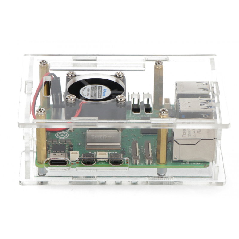 Gehäuse für Raspberry Pi 5 - offen mit Lüfter - transparent