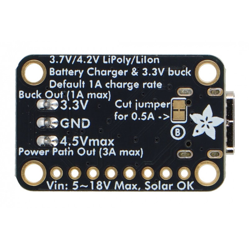 Adafruit bq25185 USB / DC / Solar Charger with 3.3V Buck Board
