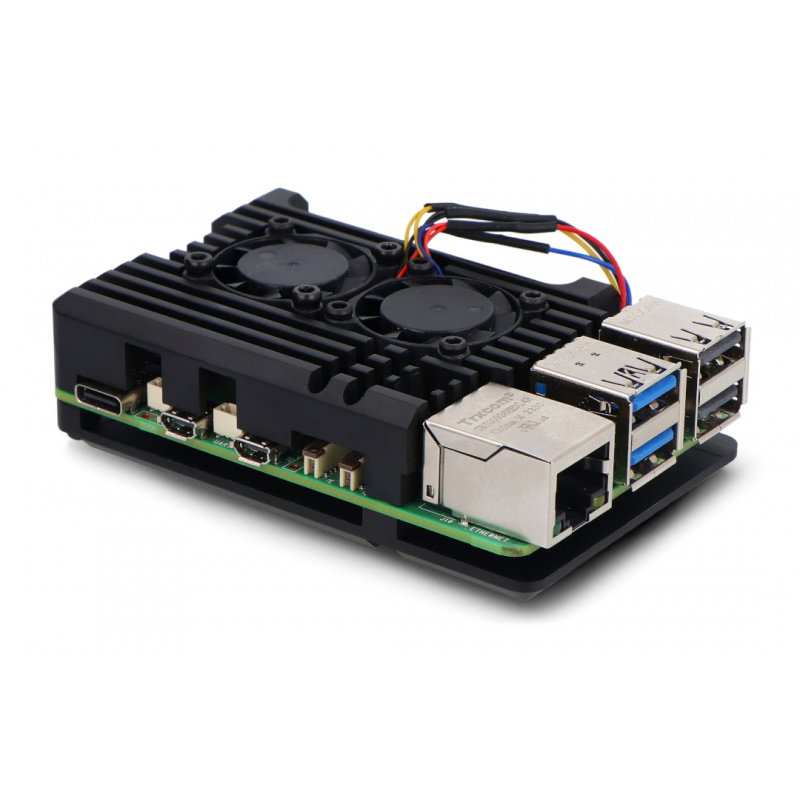 Obudowa do Raspberry Pi 5 z dwoma wentylatorami - aluminiowa -