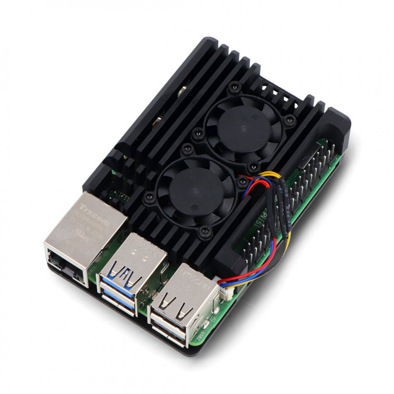 Obudowa do Raspberry Pi 5 z dwoma wentylatorami - aluminiowa -