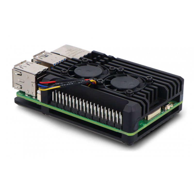 Obudowa do Raspberry Pi 5 z dwoma wentylatorami - aluminiowa -