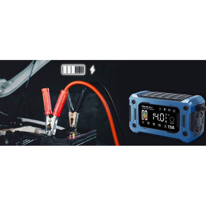 Qoltec Inteligentna mikroprocesorowa ładowarka 12V 15A