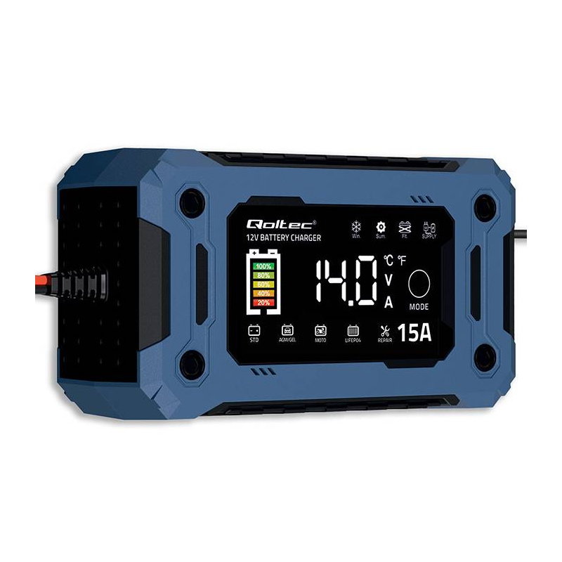 Qoltec Inteligentna mikroprocesorowa ładowarka 12V 15A