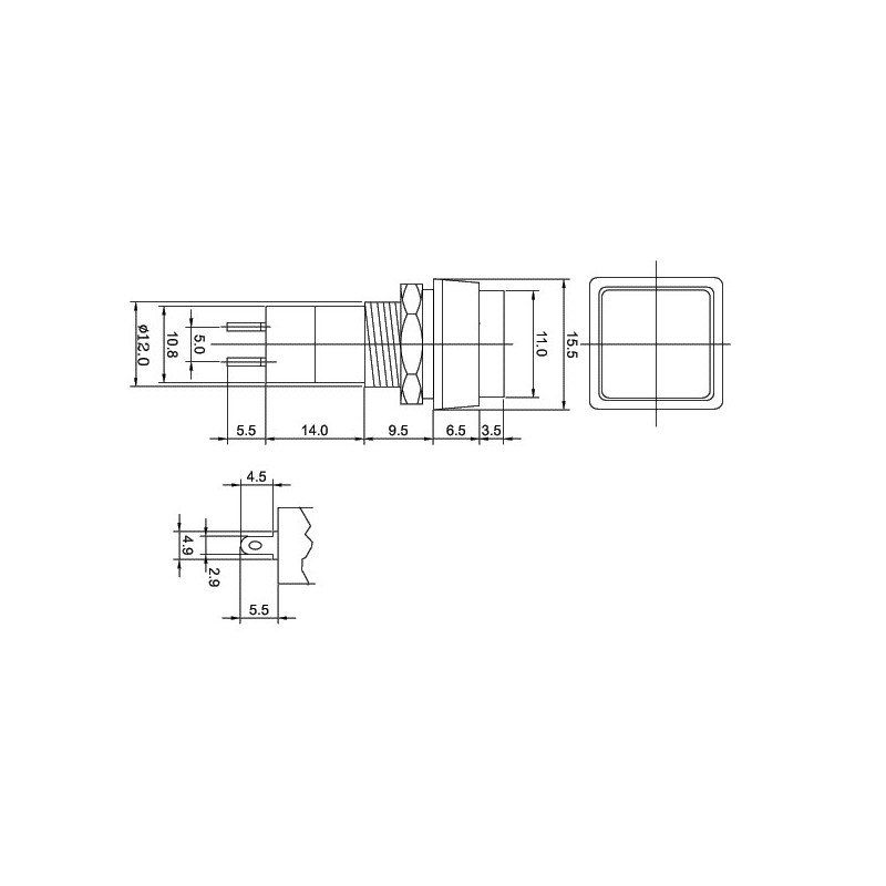 EIN-AUS-Schalter tastend, quadratisch 250V / 1A - grün