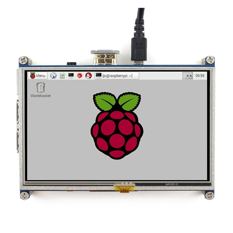 Resistiver Touchscreen LCD TFT 5 '' 800x480px HDMI + GPIO für Raspberry Pi 2 / B + + Schwarz-Weiß-Gehäuse