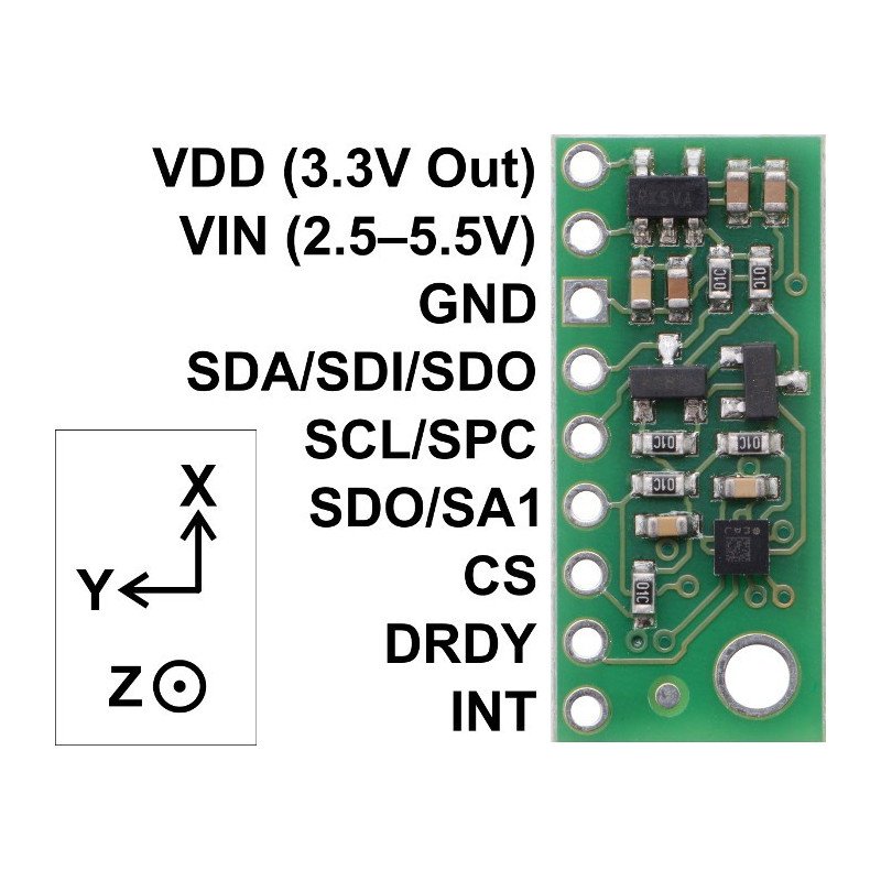 LIS3MDL 3-Achsen-I2C / SPI-Digitalmagnetometer - Pololu-Modul