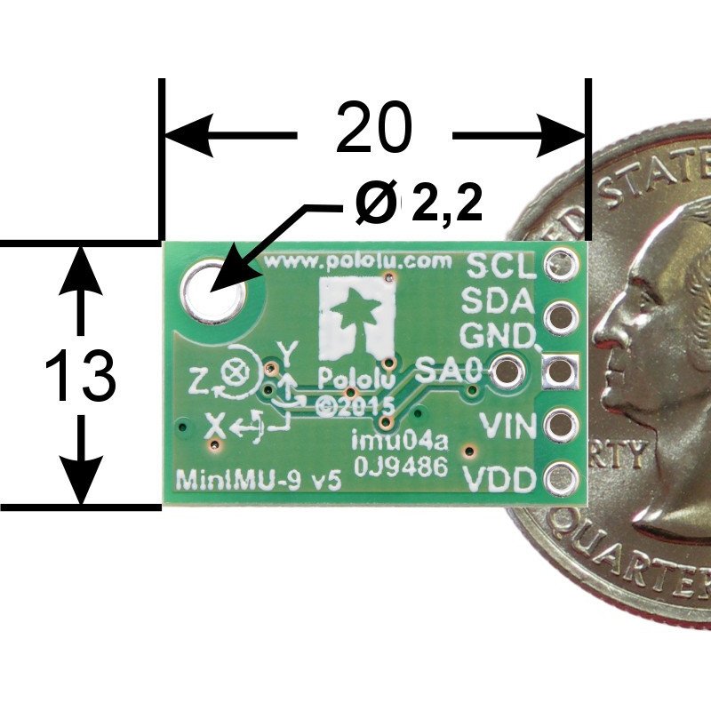 MinIMU-9 v5 - IMU 9DOF I2C-Beschleunigungsmesser, Gyroskop und Magnetometer - Pololu-Modul