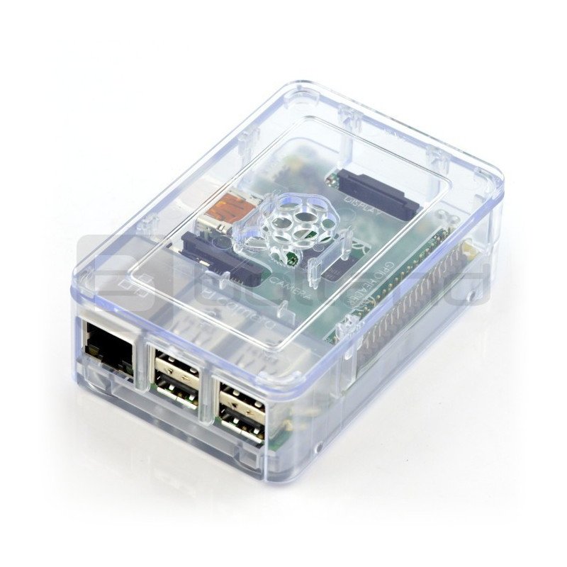 Set aus Raspberry Pi 2 Modell B + Gehäuse + Netzteil + Karte mit dem System