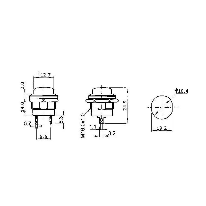 EIN-AUS-Schalter tastend, rund 250V / 3A - grün