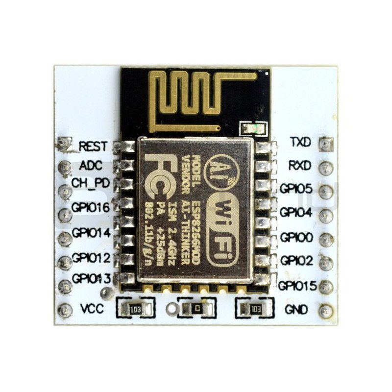 WiFi-Modul ESP-12E ESP8266 Schwarz - 11 GPIO, ADC, PCB-Antenne mit 2,54-mm-Adapter