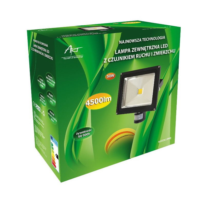 ART HQ PIR LED-Außenleuchte mit Bewegungsmelder, 50W, 4500lm, IP65, AC80-265V, 4000K - neutralweiß