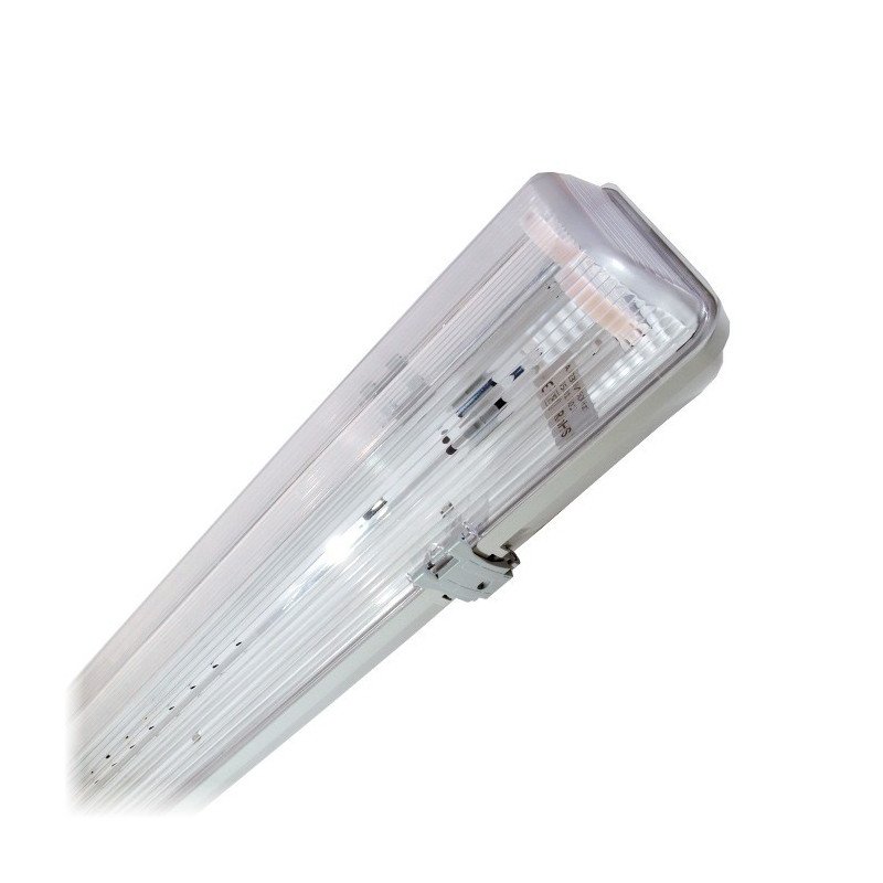 Leuchte für 2 LED ART T8 Röhren 120cm, einseitige Versorgung AC230V mit transparentem Schirm