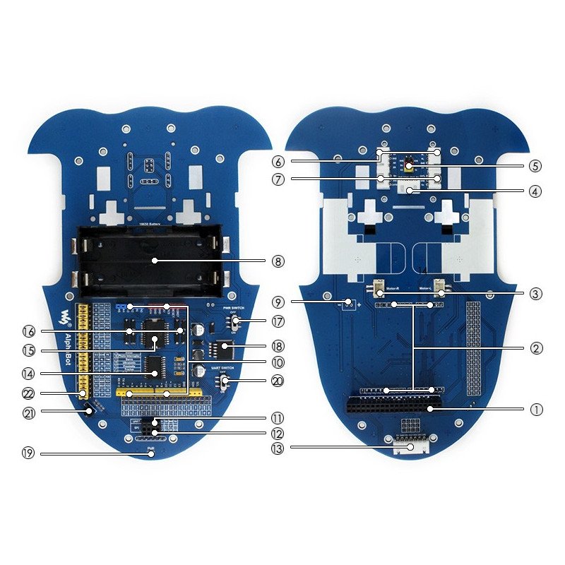 AlphaBot Basic - 2-Rad-Roboterplattform mit Sensoren und DC + -Antrieb Waveshare Uno Plus
