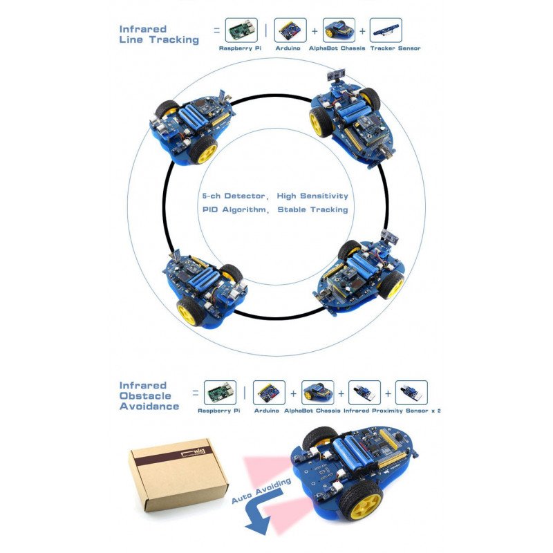 AlphaBot - Pi Acce Pack - 2-Rad-Roboterplattform mit Sensoren und DC-Antrieb und Kamera für Raspberry Pi