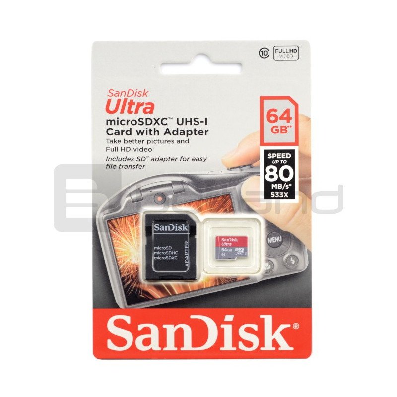 SanDisk Ultra microSD 64GB 80MB/s UHS-I Klasse 10 Speicherkarte mit Adapter