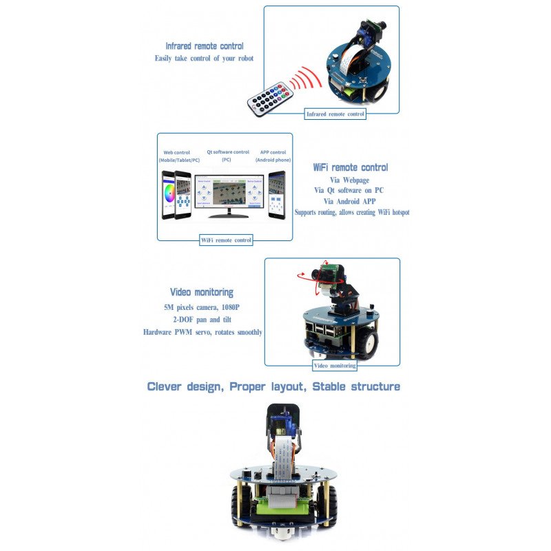 AlphaBot2 - PiZero Acce Pack - 2-Rad-Roboterplattform mit Sensoren und DC-Antrieb und Kamera für Raspberry Pi Zero