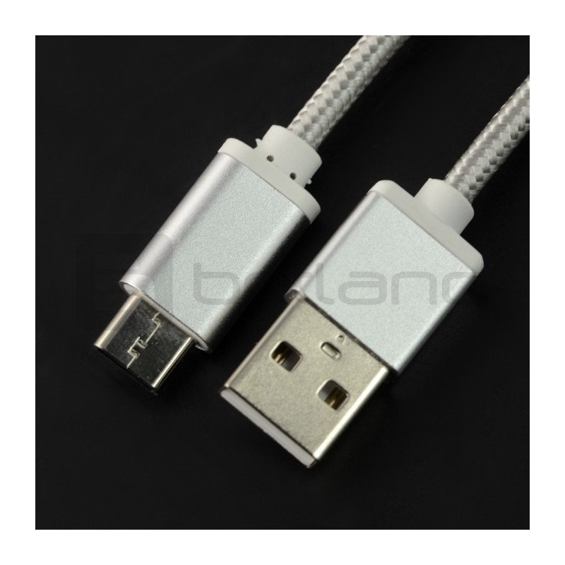 USB 2.0 Typ A - USB 2.0 Typ C Kabel - 1m Silber mit Geflecht